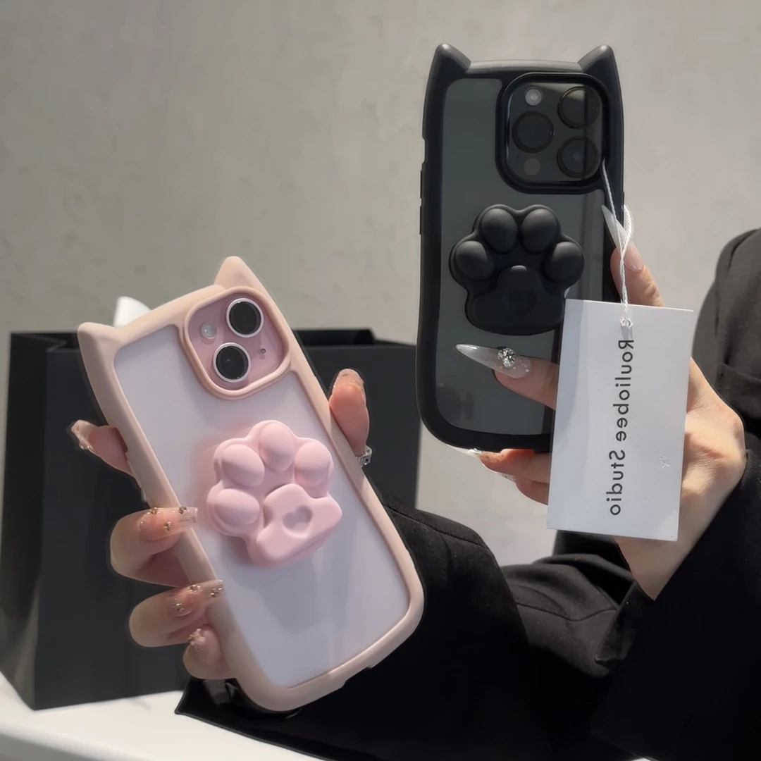 BANCA可爱立体猫爪支架13手机壳苹果15promax猫耳朵14/12套11女款