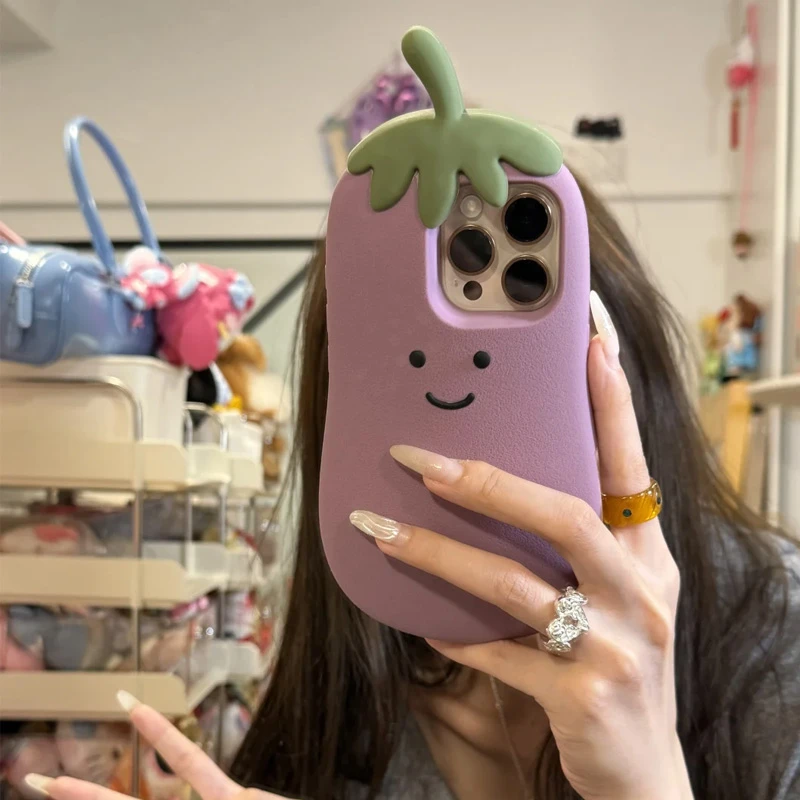 BANCA可爱立体紫色茄子适用苹果16手机壳iPhone15promax硅胶14/13