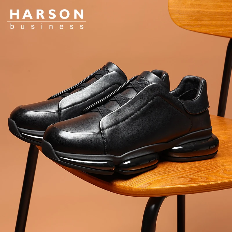 Harson/哈森乐福鞋软底鞋子圆头纯色休闲鞋商务休闲皮鞋休闲风