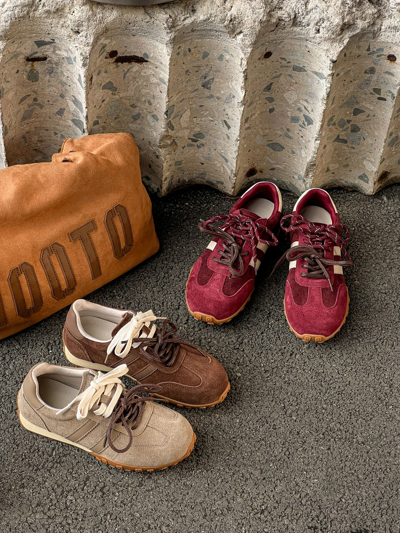 复古磨砂皮平底德训鞋女鞋2024新款早秋双鞋带时尚休闲鞋软底板鞋