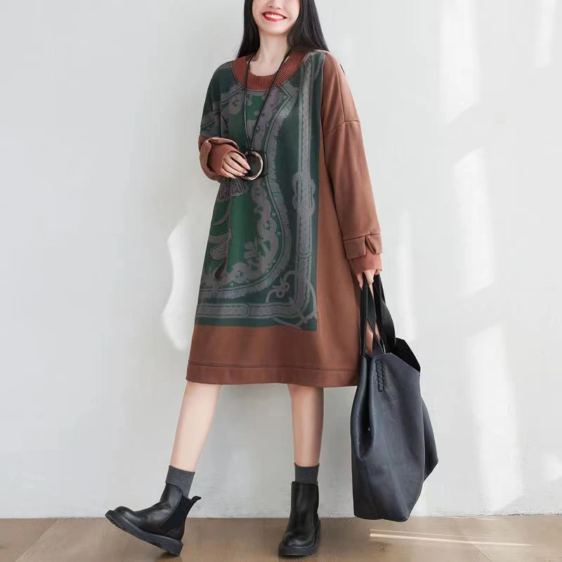 念北穿搭中长款印花加绒森系时尚卫衣W