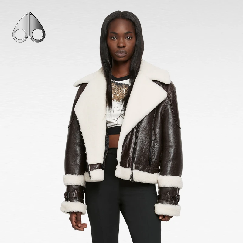 【特享7折】MOOSE KNUCKLES 女大翻领羊毛皮短款皮衣夹克M33LL307