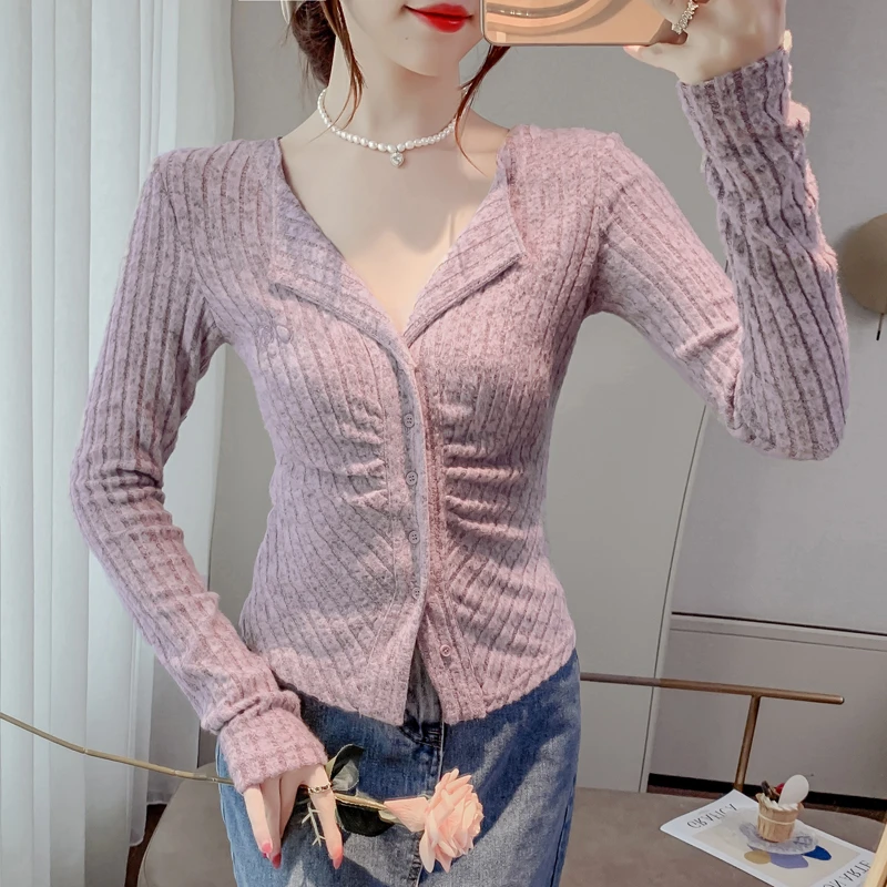 女装2023早秋新款法式小众长袖开衫上衣遮肚子百搭针织打底衫显瘦