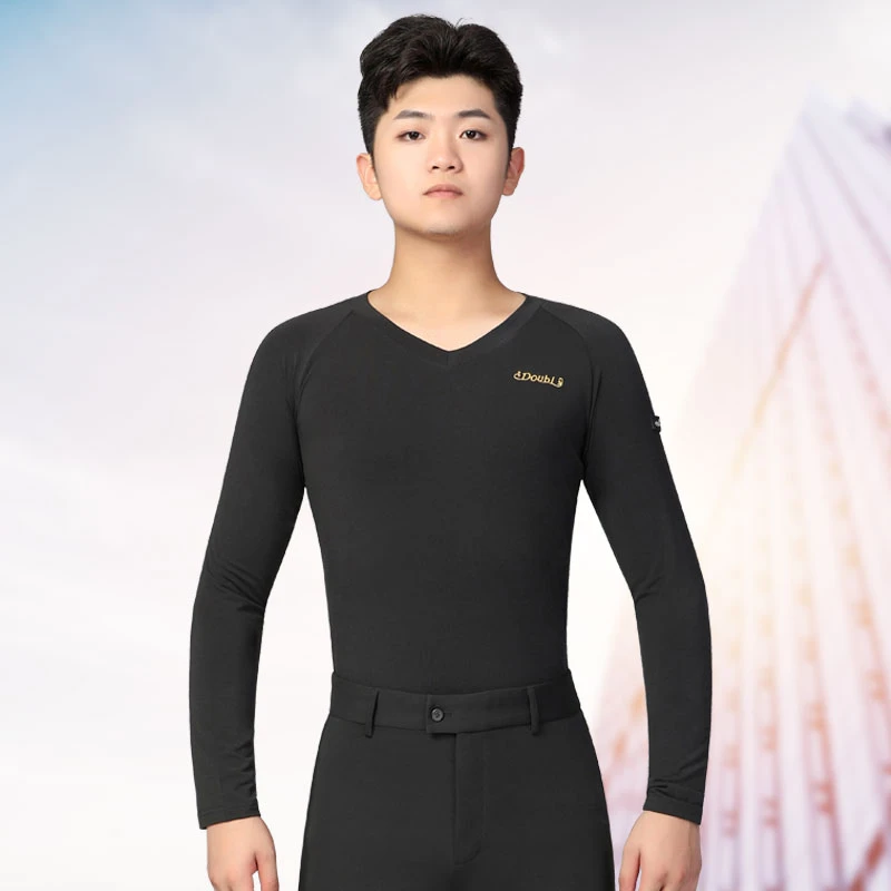 丹宝罗【吸汗透气 不起球 】拉丁舞练功服交谊舞男士国标舞简约长袖