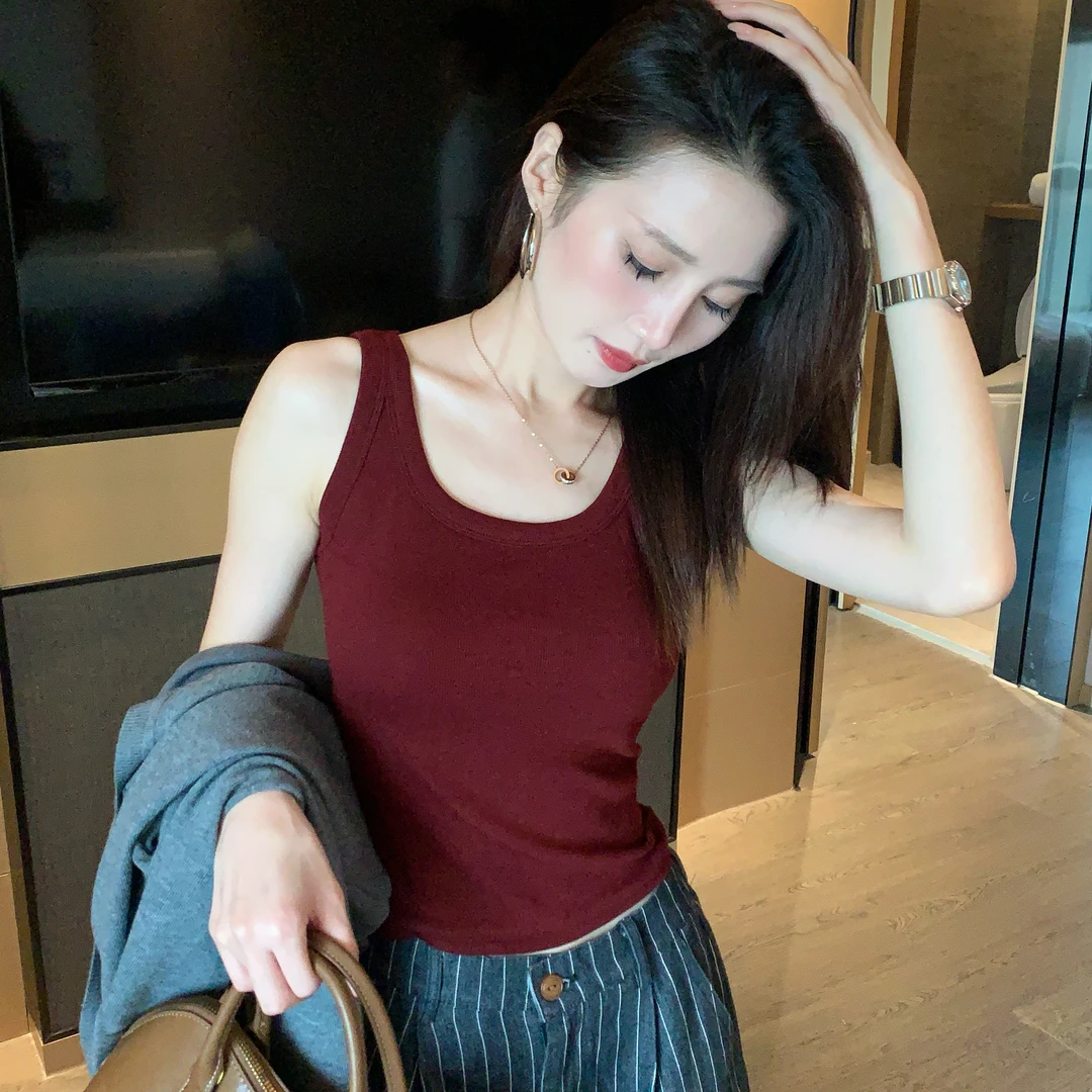 吊带小背心女士内搭外穿宽肩带遮副乳美式设计感打底工字显瘦上衣