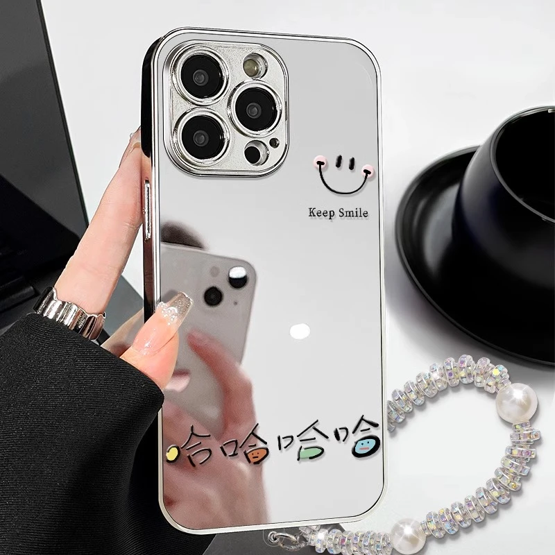笑脸哈哈适用苹果17promax手机壳iphone16保护套镜面15Pro镜子ins