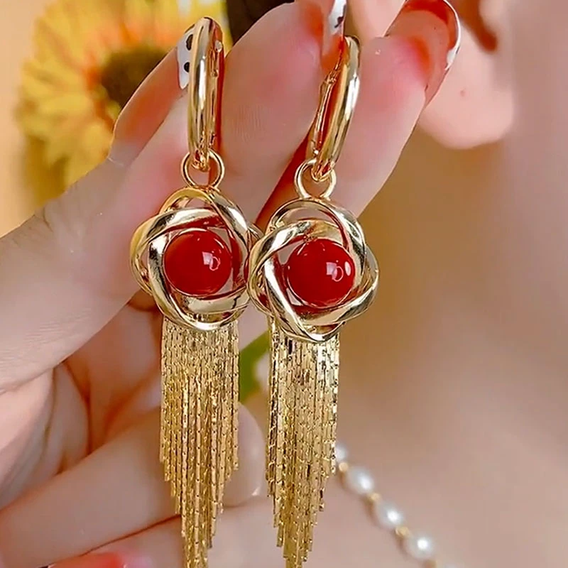 铜合金合成锆石耳饰 轻奢法式流苏耳环高级大气耳扣气质百搭耳饰