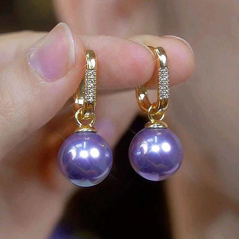 铜合金耳饰 2024年新款紫气东来珠珠耳环微镶锆石耳扣秋冬新款女