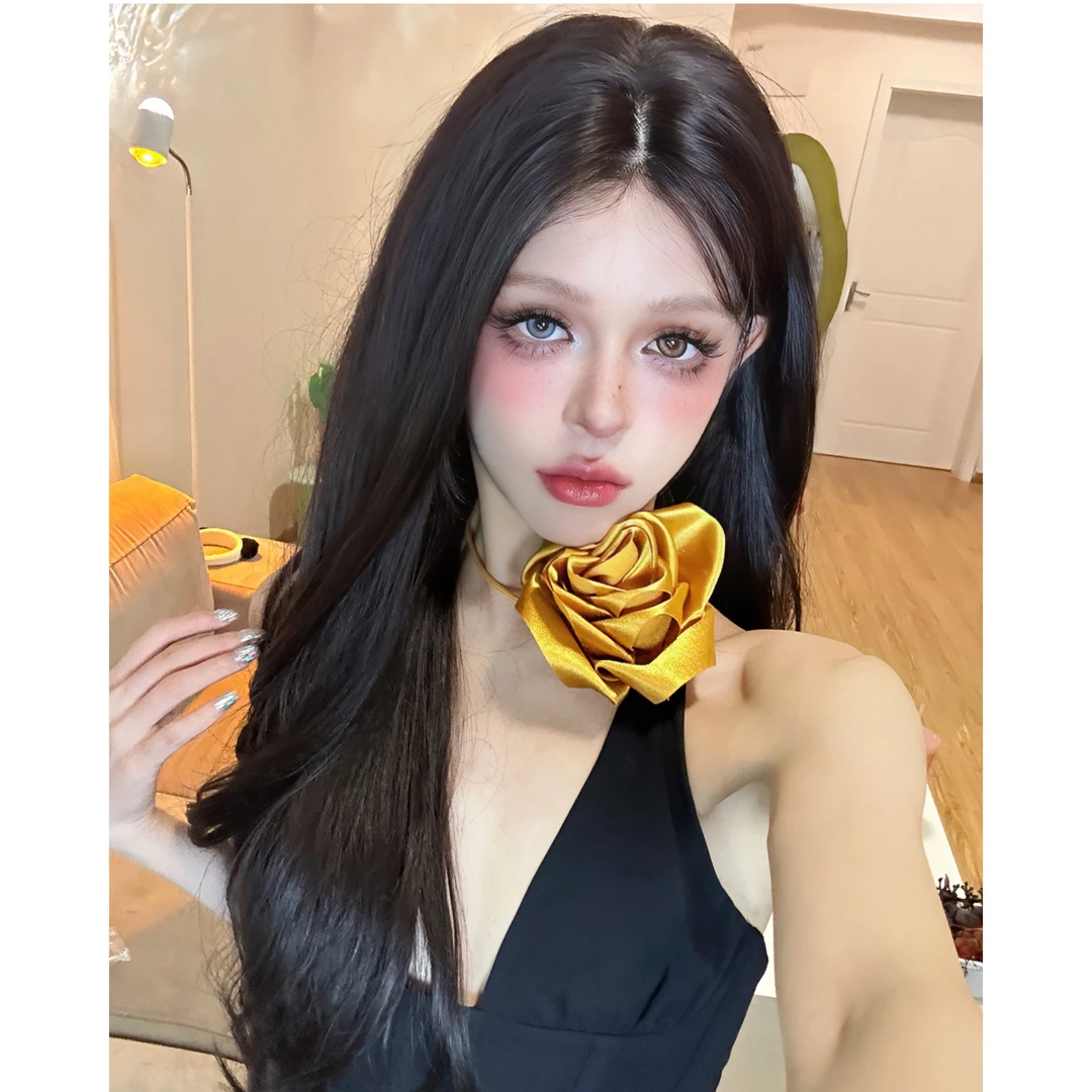 小圆专属-小额蕾丝假发全头套黑茶色长卷发时尚蓬松头套896-棕黑