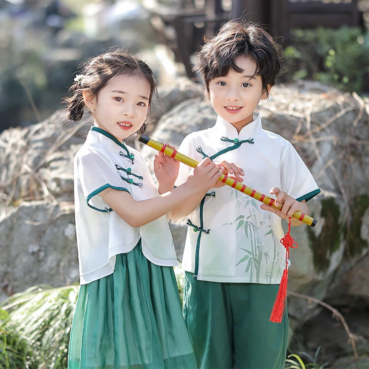 2316男童女童短袖青竹园汉服套装