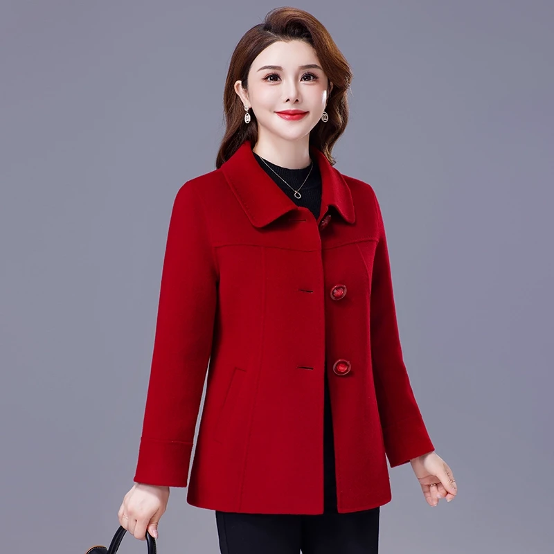 双面羊毛大衣女2024秋新款羊毛小个子妈妈呢子短款显瘦毛呢外套女