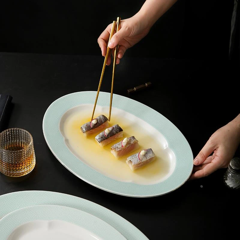 酒店陶瓷中式椭圆旦形浅盘鱼盘冷菜热菜菜盘通用特色盘子餐厅商用