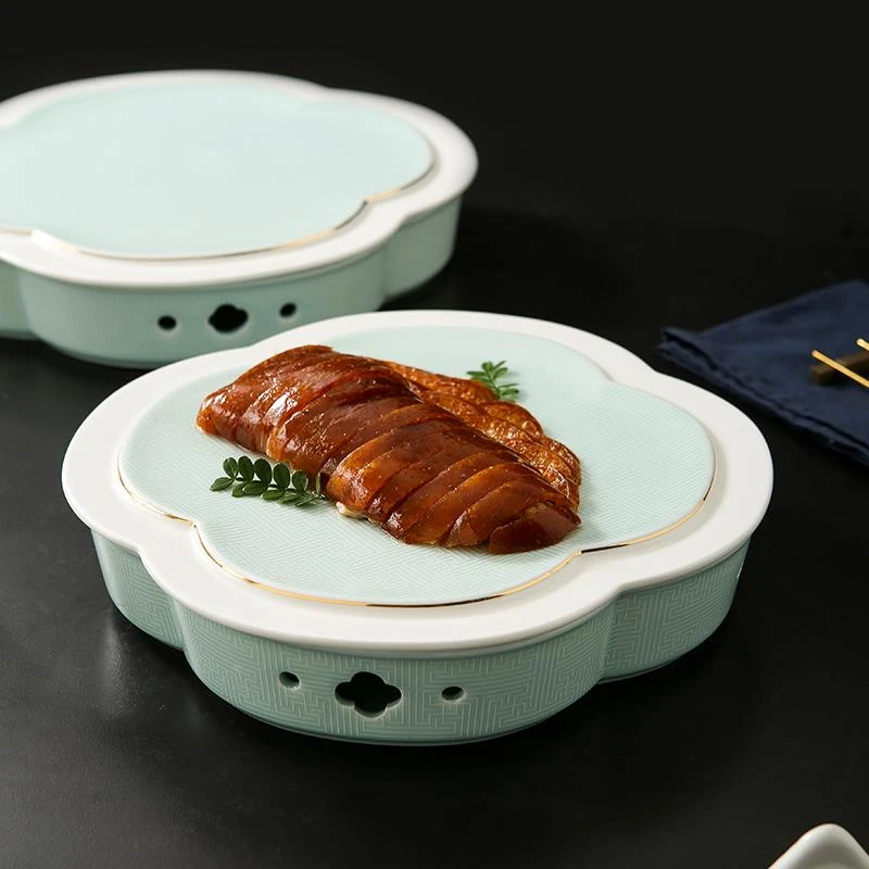 异形干冰盘创意熟食展示盘陶瓷餐具酒店餐厅高端加热保温烤鸭盘