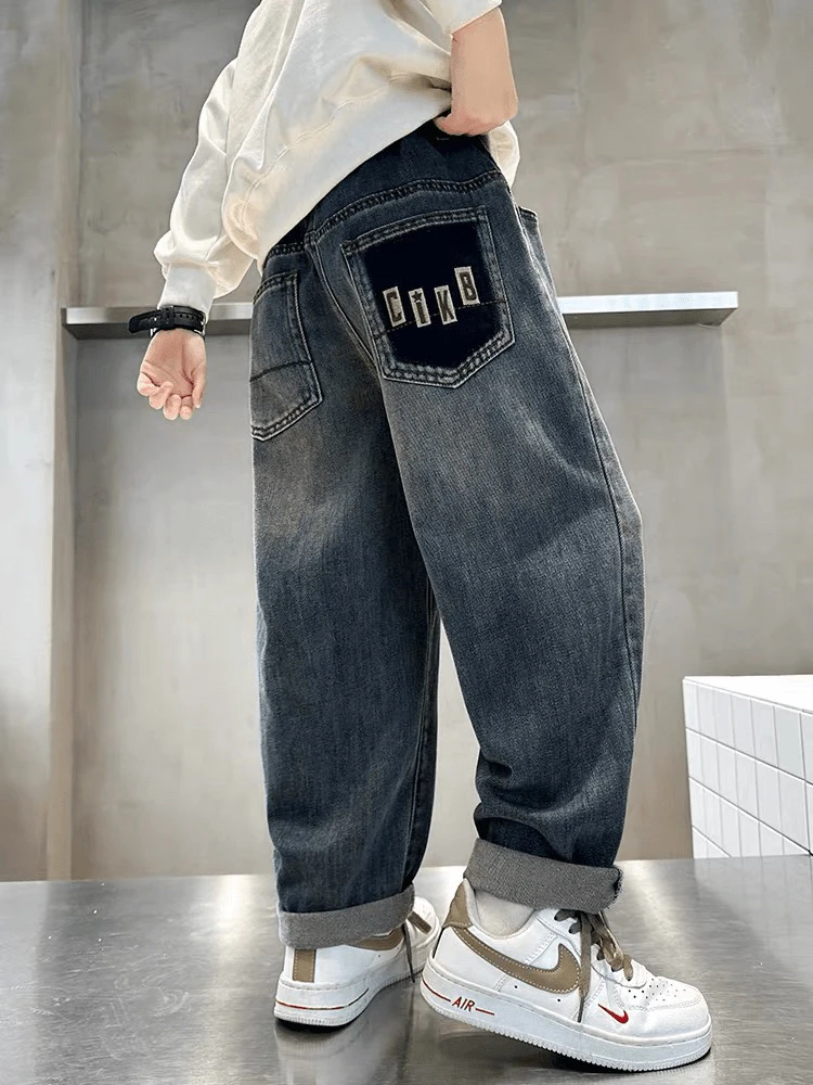 男童牛仔裤春秋款2024新款儿童裤子中大童装男孩秋装长裤秋季潮牌