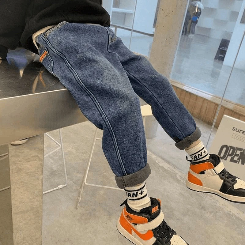 童装男童加绒牛仔裤秋冬季儿童加厚裤子春秋2024新款男孩冬装大童