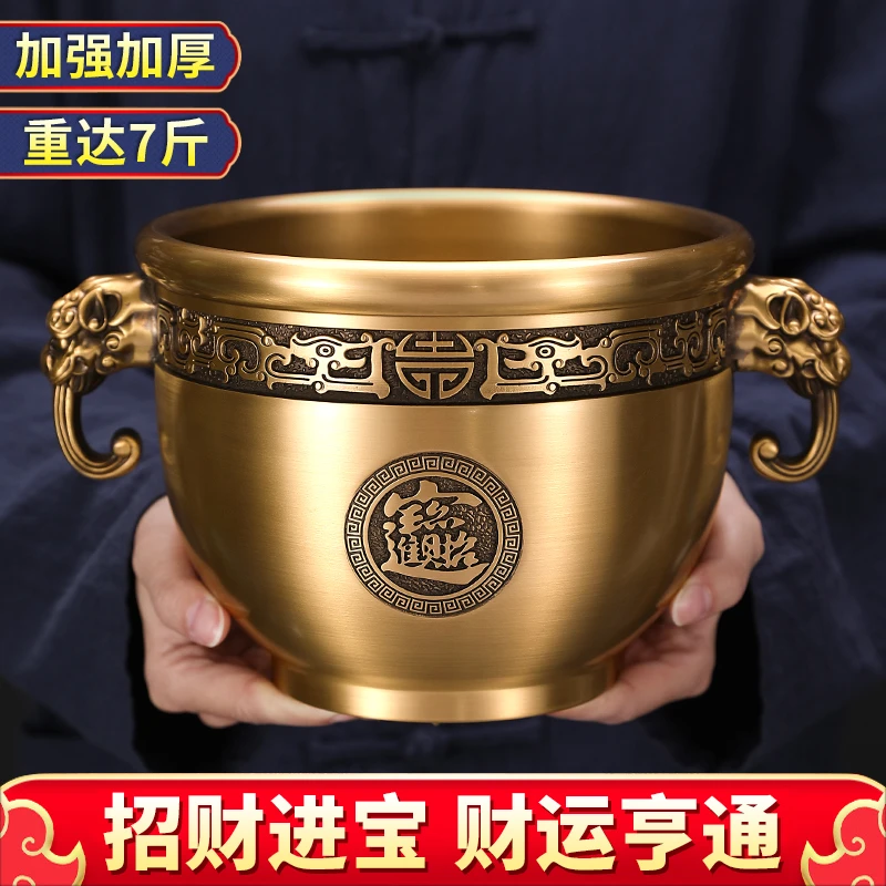 黄铜聚宝盆摆件客厅玄关黄铜米缸办公室大号象鼻铜缸开业礼品装饰