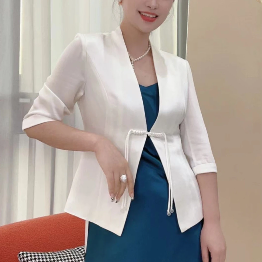 7007醋酸新国风盘扣小西装春夏薄款外套休闲通勤气质西服设计师