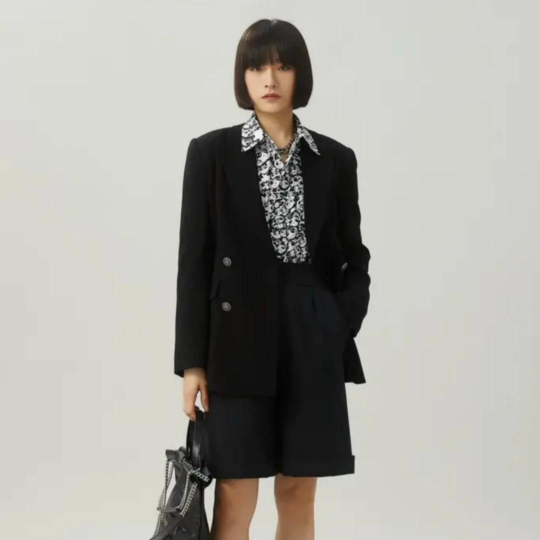 AMASS/阿玛施秋冬时尚休闲气质职业黑色新款女士西装外套5400773