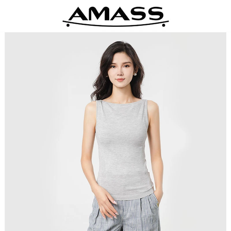 AMASS/阿玛施秋季新款简约百搭桑蚕丝修身打底衫针织背心 5399679