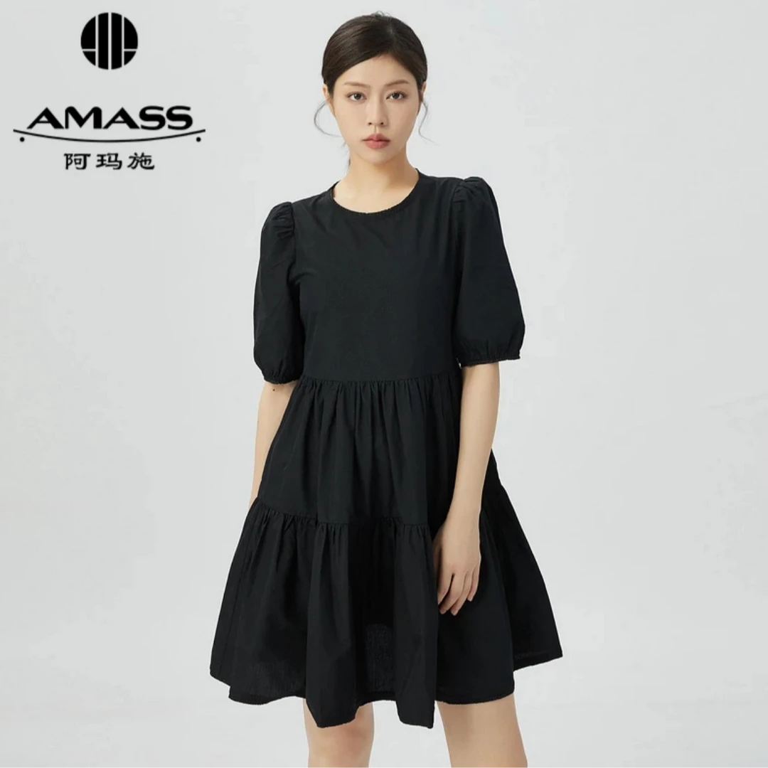 AMASS/阿玛施春夏氛围感连衣裙显瘦气质时尚泡泡袖连衣裙 5500519