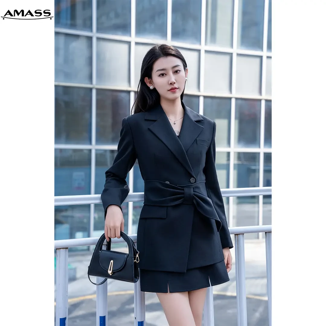 AMASS/阿玛施秋冬新款时尚经典收腰质感羊毛西装附腰带5400722