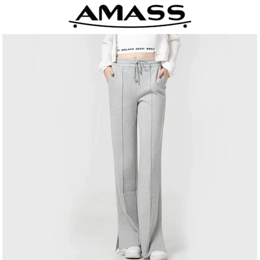 AMASS/阿玛施早秋新款时尚休闲高腰直筒抽绳松紧腰休闲裤5100506