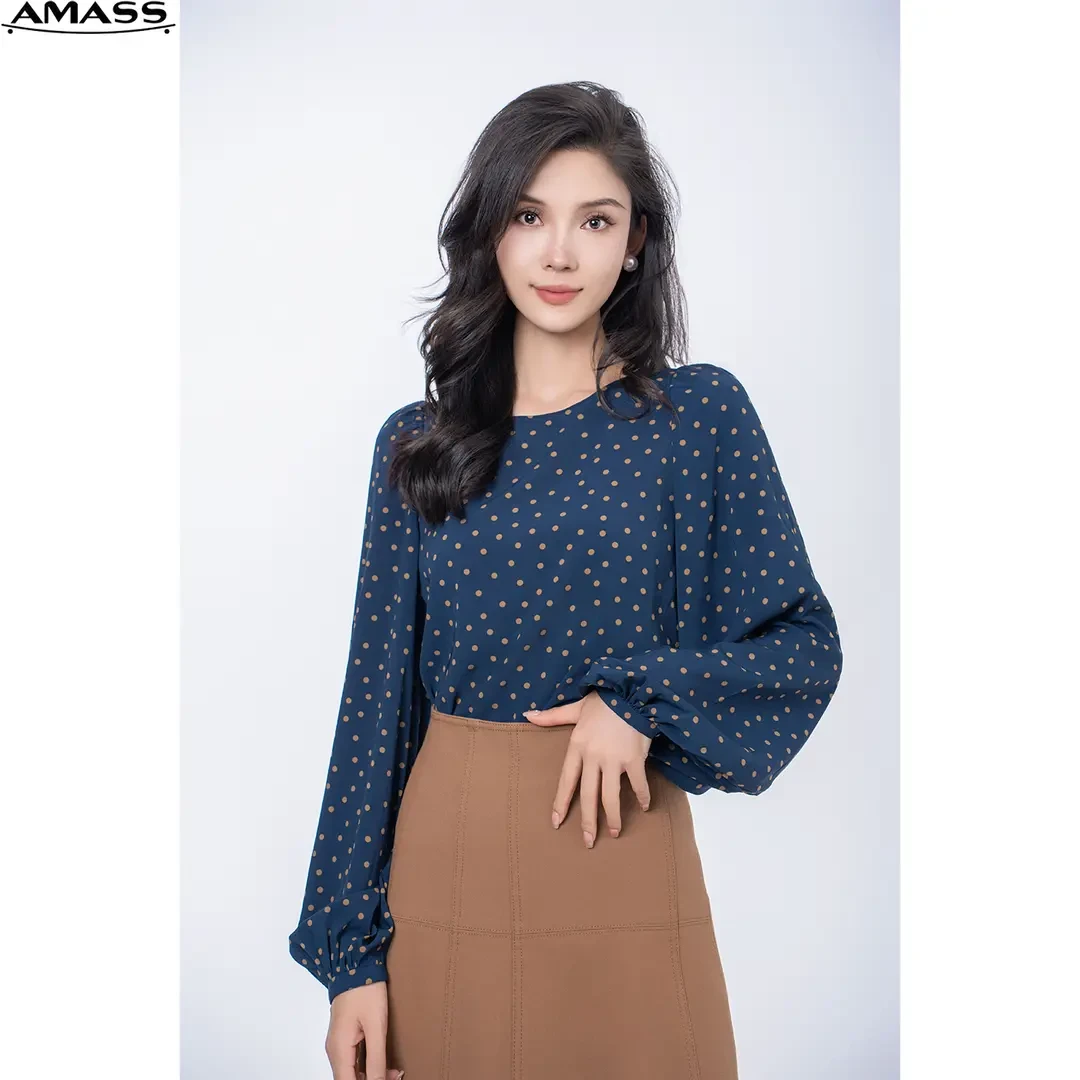 AMASS/阿玛施秋季新款气质减龄圆领泡泡袖衬衫时尚百搭女5301128