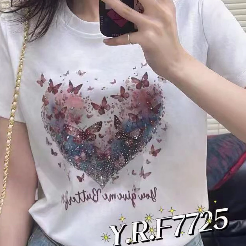 2024夏季新款百搭显瘦，水钻休闲舒服女棉t恤