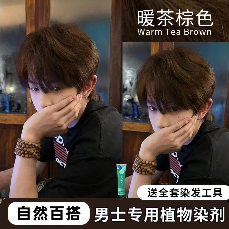 暖茶棕色染发膏2024男士自己在家染植物流行色咖啡色学生免漂染发