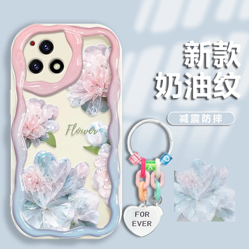 适用于vivoy52s手机壳渐变水晶花奶油纹硅胶防摔软壳镜头全包