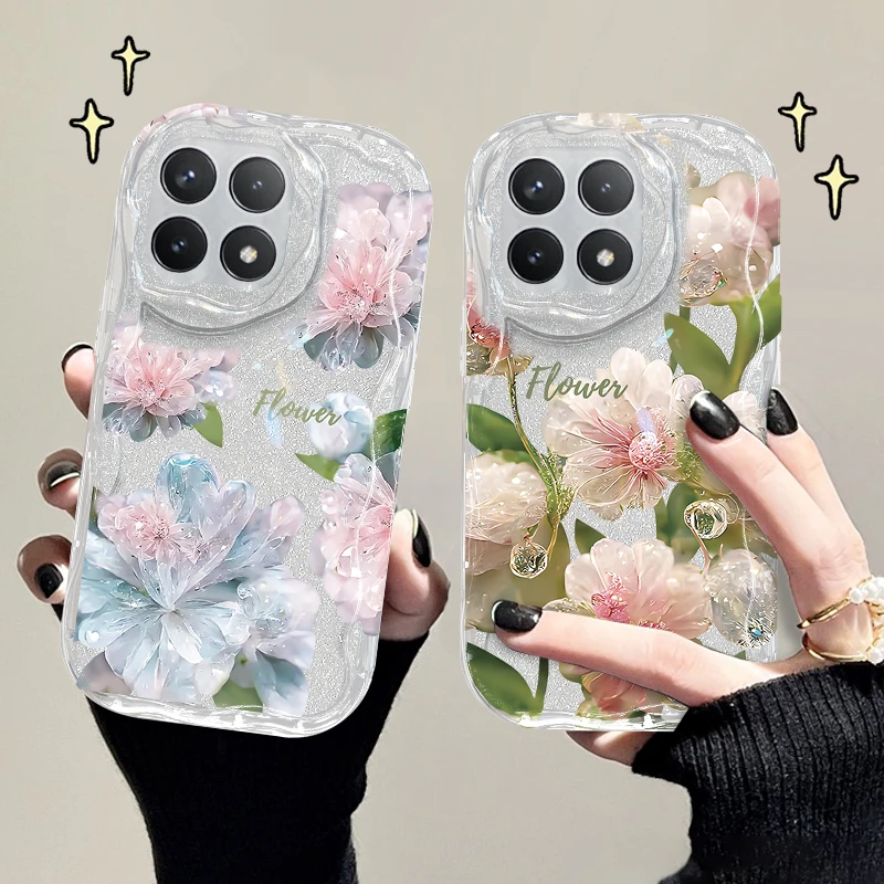 适用红米k70手机壳水晶花奶油纹透明软壳镜头全包防摔保护套