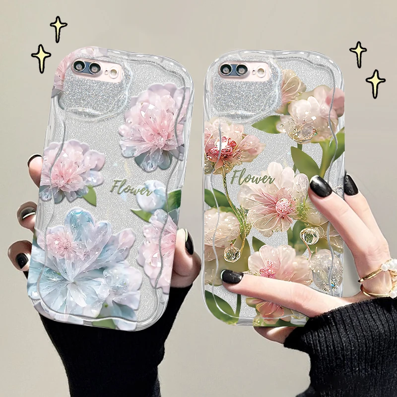 适用苹果7plus手机壳水晶花奶油纹透明软壳iphone8plus防摔保护套