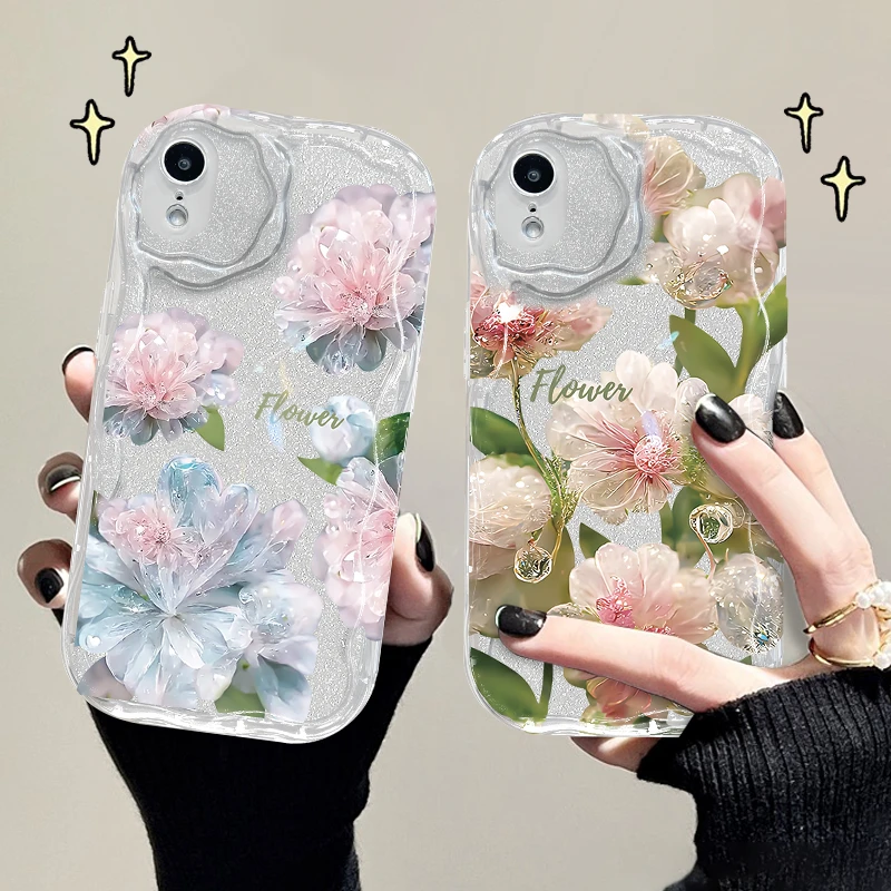 适用苹果xr手机壳水晶花奶油纹透明软壳镜头全包防摔保护套