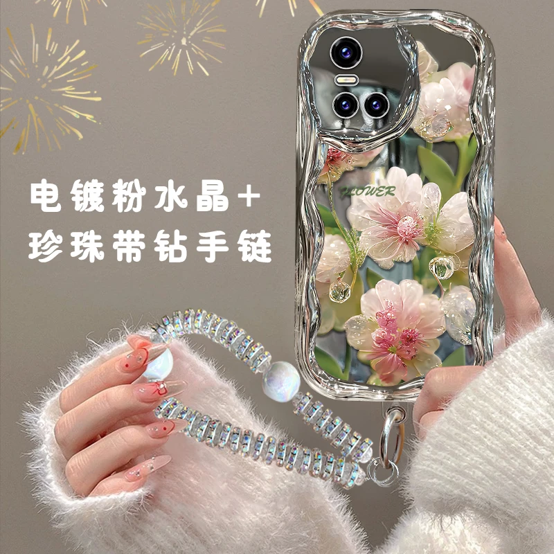 适用VIVOs10/pro手机壳电镀奶油纹镂空水晶花防摔保护套