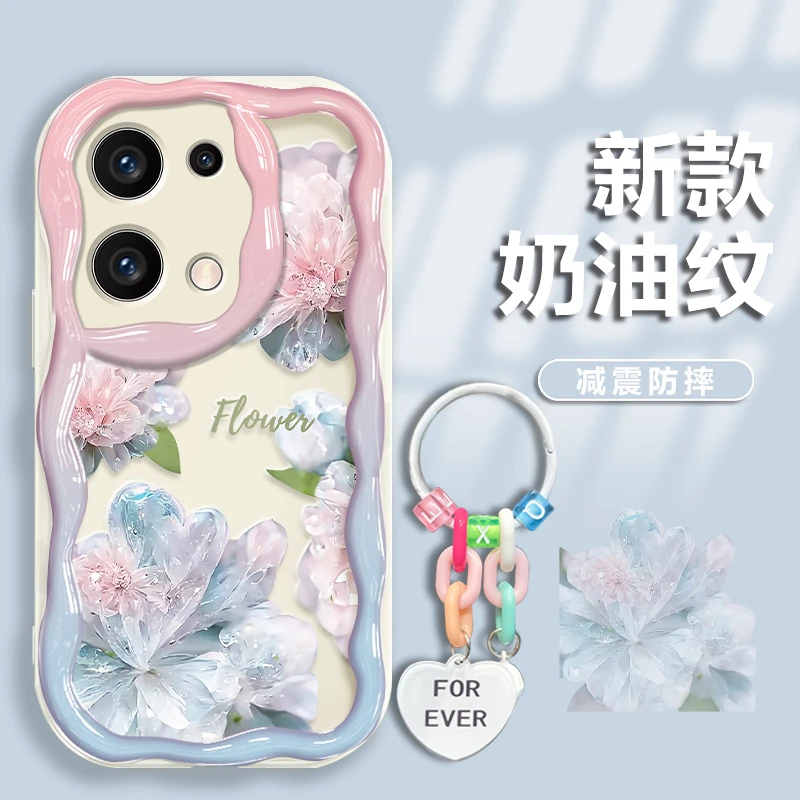 适用于opporeno8手机壳渐变水晶花奶油纹硅胶防摔软壳镜头全包