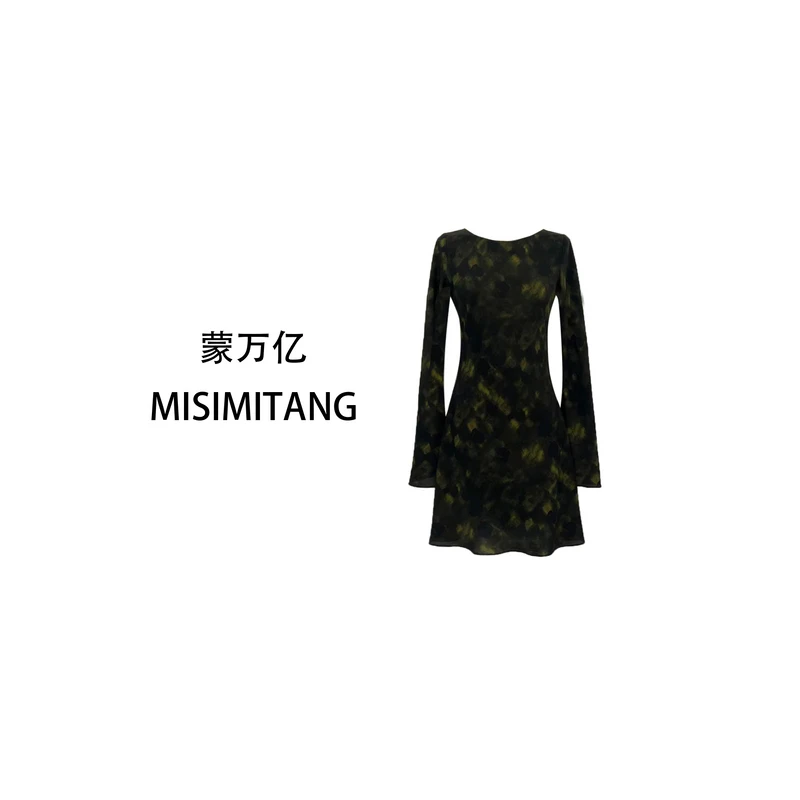 【一梦繁华短款】新款秋上新时尚修身斜裁连衣裙高智淡人气质墨绿