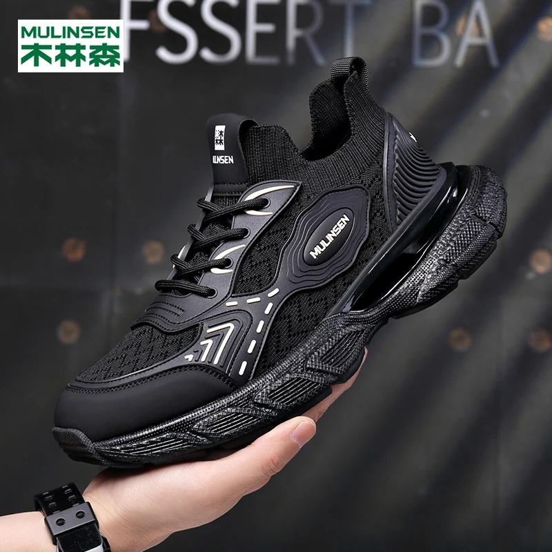 木林森2024飞织男士网面休闲潮鞋学生增高防滑百搭轻便跑步鞋时尚