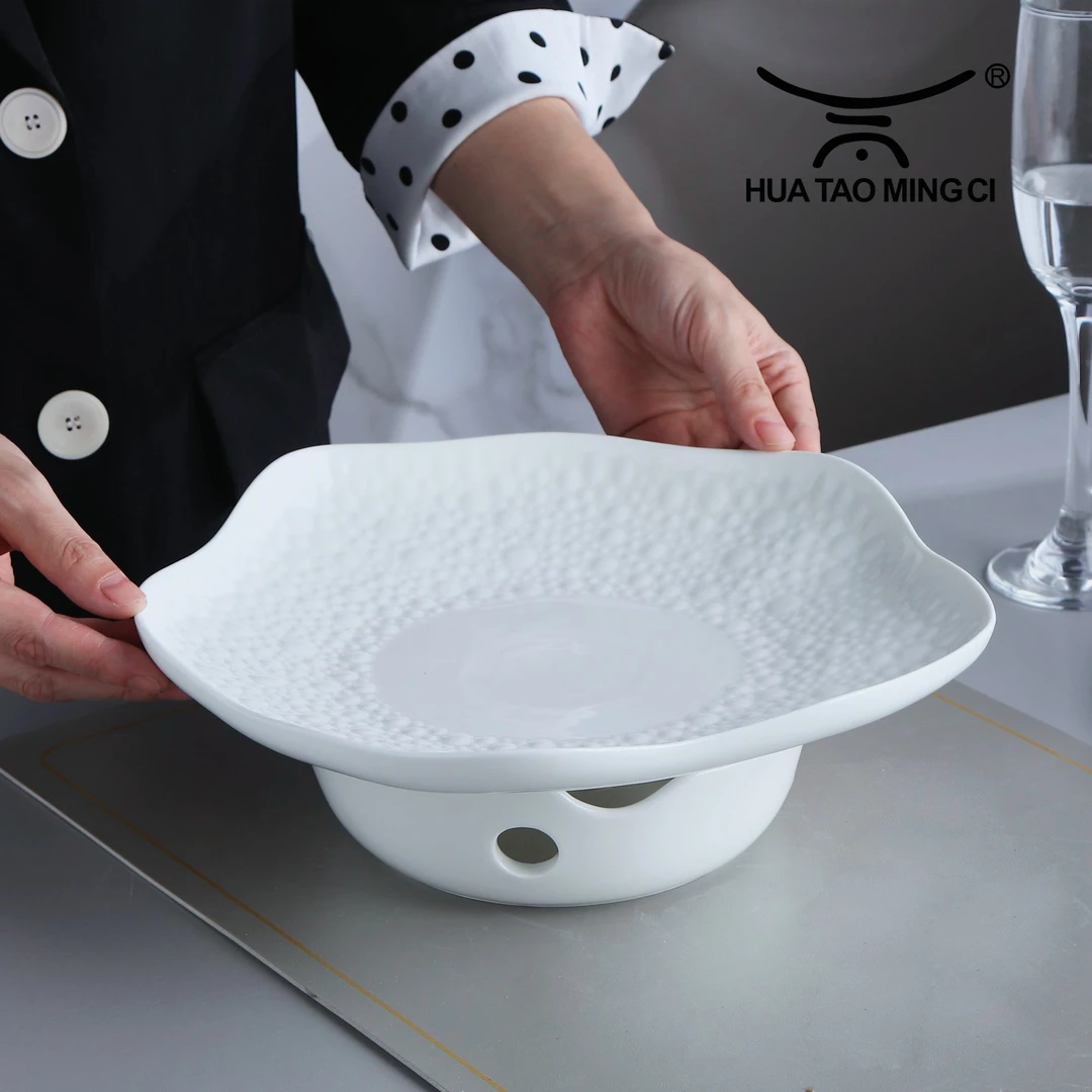 白瓷 10.5英寸珠玉园炉盘旦形炉盘酒店商用家用茶道点心盘