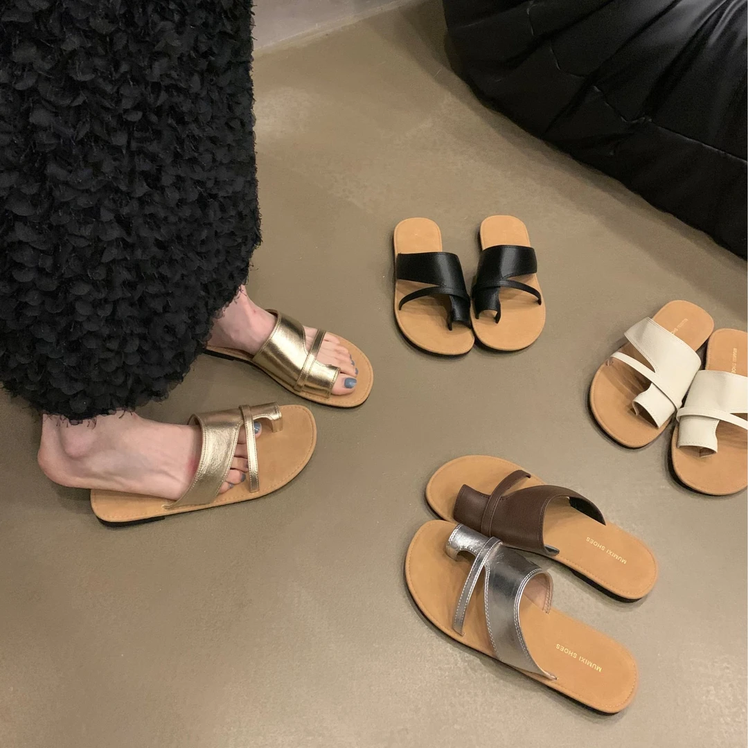 法式罗马套趾平底凉拖鞋女外穿时尚复古2025夏季配裙子沙滩防滑拖