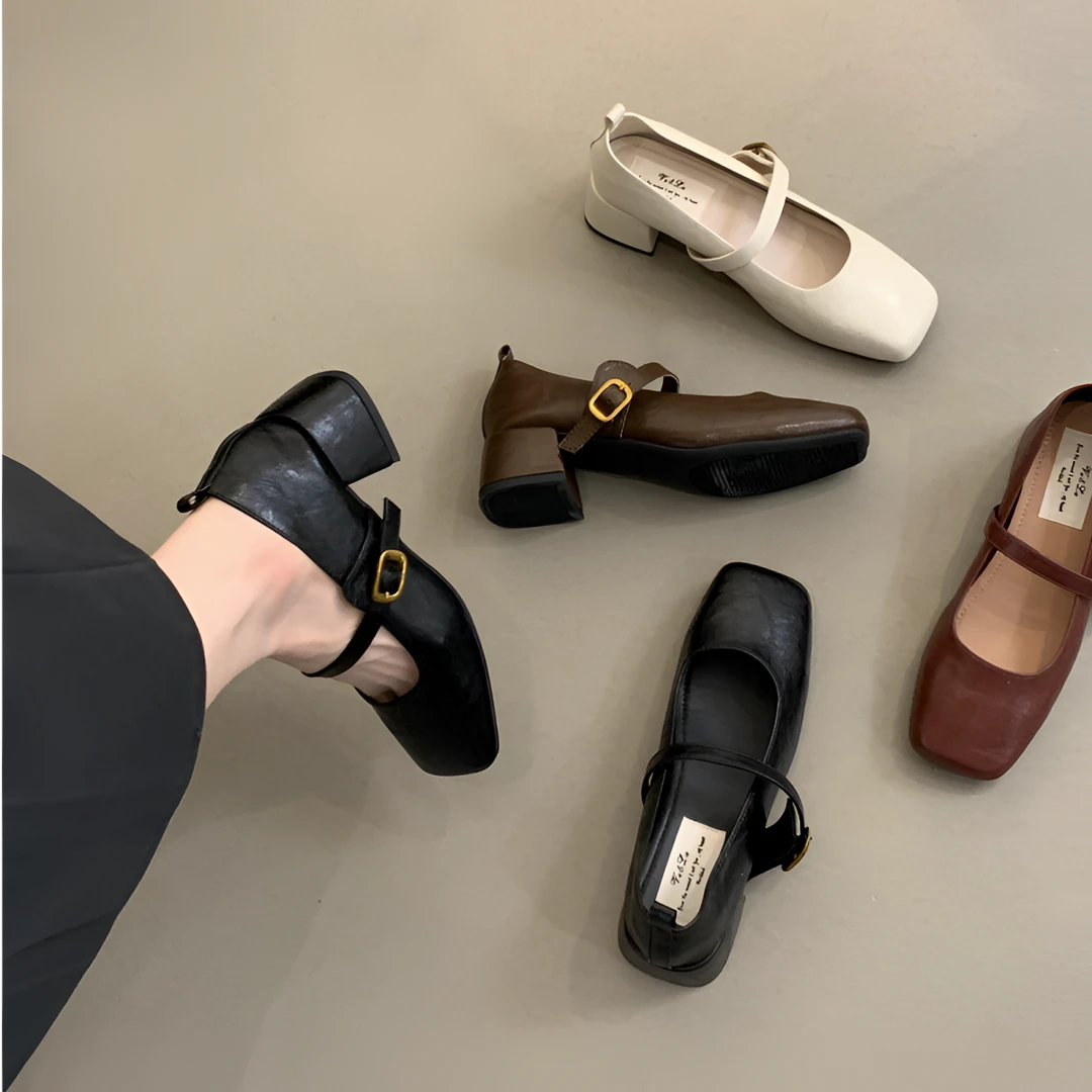 法式复古方头浅口单鞋女中跟2025春秋晚风气质仙女粗跟百搭玛丽珍