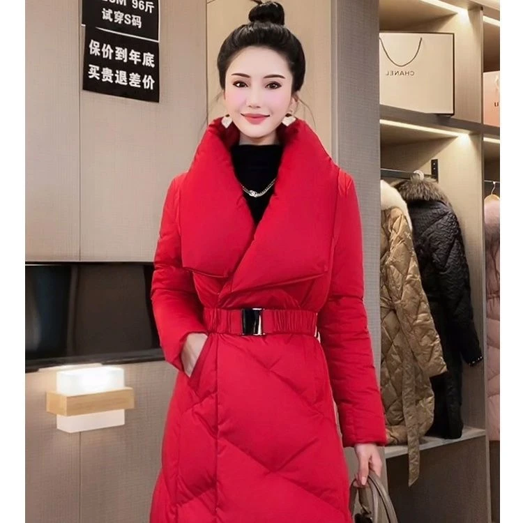 羽绒服女款2023冬季新款韩版中长款女士设计收腰加厚保暖外套