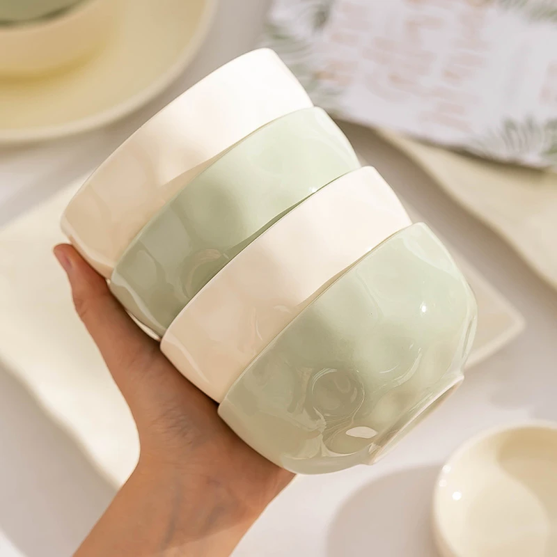 【粉丝专享6个装】石纹饭碗家用釉下彩简约奶油风陶瓷碗组合米饭碗