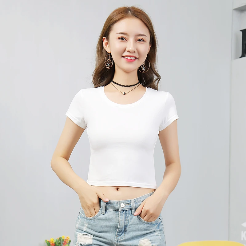 白色T恤女修身2025新款秋季高腰露脐棉质短袖纯色短款上衣服ins潮