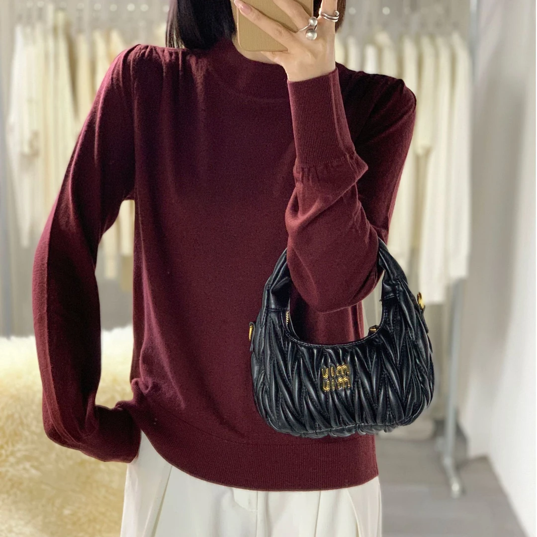 秋冬新款泡泡袖半高领针织衫羊绒羊毛打底衫ins女休闲时尚内搭