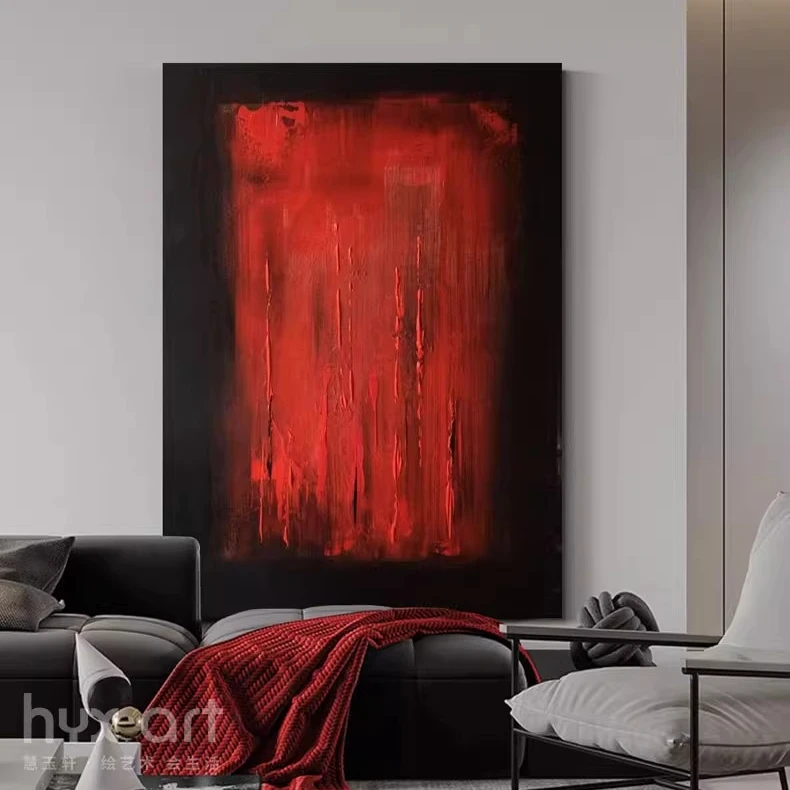 FLD.手绘油画《红心》现代高级装饰画客厅背景红色落地画玄关挂画