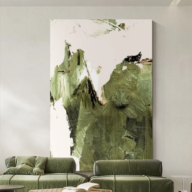 FLD.手绘油画《清新绿意》绿色抽象画简约装饰画玄关画客厅餐厅画