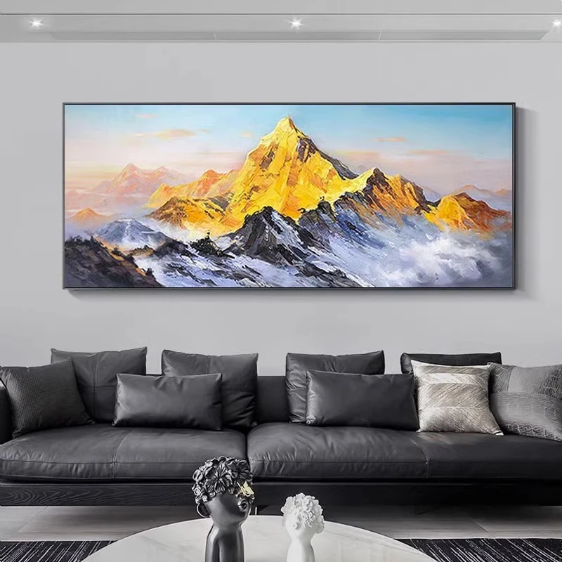 FLD.手绘油画《金山》现代简约轻奢壁画沙发背景装饰画金山挂画