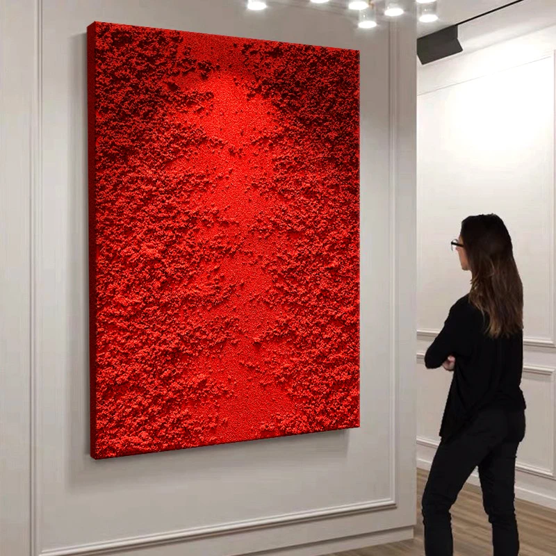 FLD.原创手绘油画《鸿运延绵》现代抽象画砂岩画玄关客厅红色装饰画