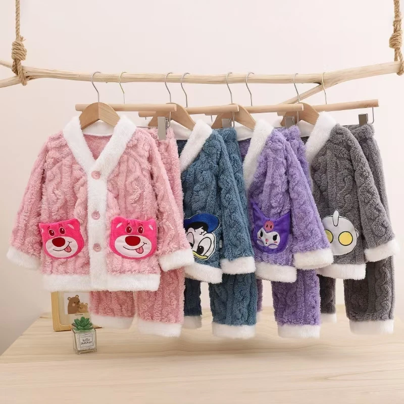 开衫亮灯款儿童加厚加绒家居服套装保暖宝宝睡衣家居服两件套