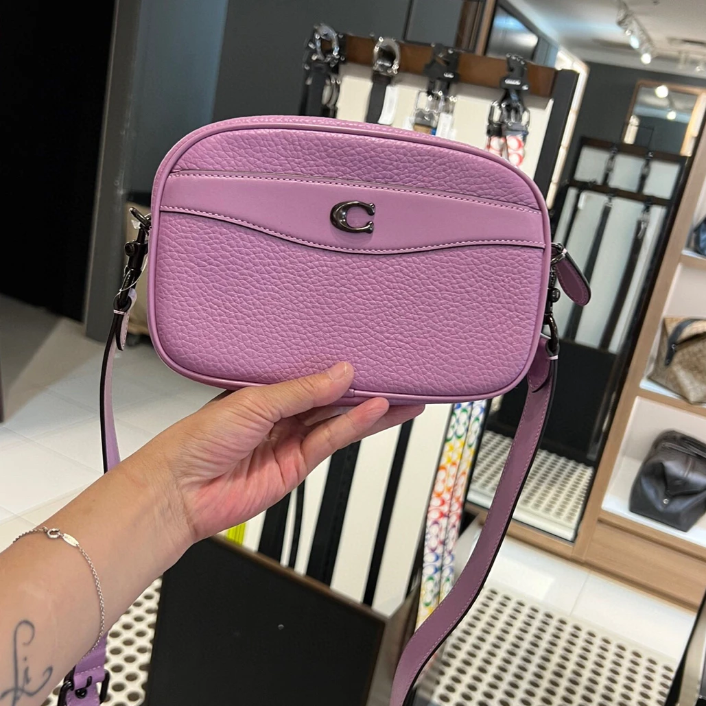 全新未使用 COACH/蔻驰 紫色荔枝纹牛皮相机包
